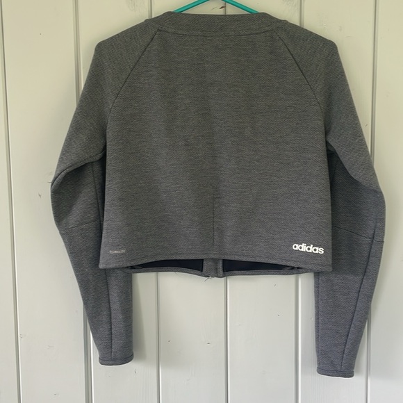 Adidas Women’s Small Gray D2M Full Zip Climalite Track Top Jacket Crop - Picture 2 of 8